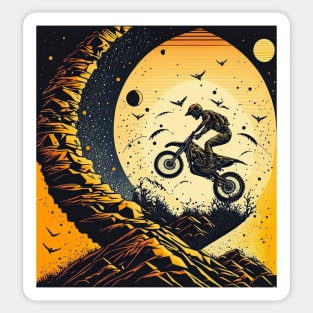 Dirt bike stunt w/moon orange and black Sticker